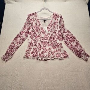 White House Black Market Floral Peplum Smocked Pink Women’s M Blouse